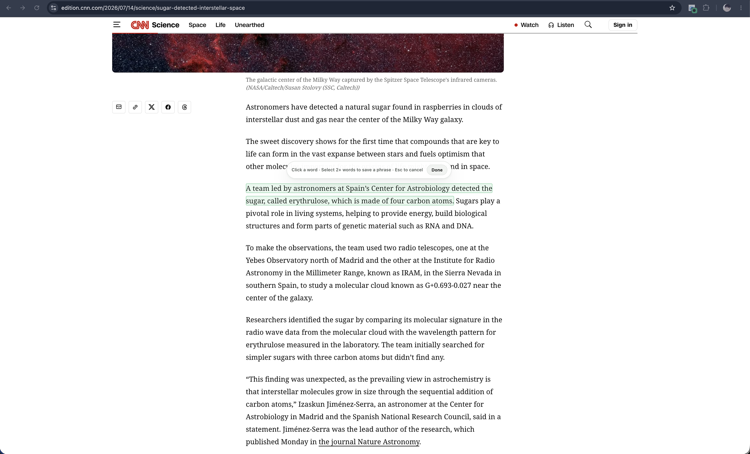 Sentence set as WordNote context with Done toolbar